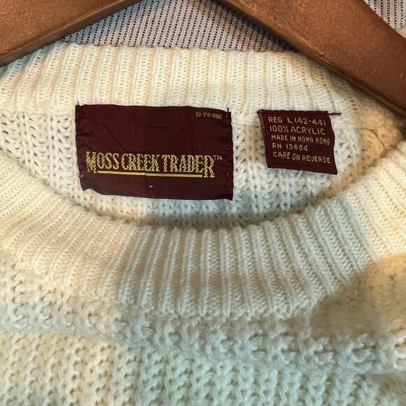 Vintage Moss Creek Trader Crewneck SLouchy Dad Sweater Long Sleeve Cream - L - Picture 3 of 3